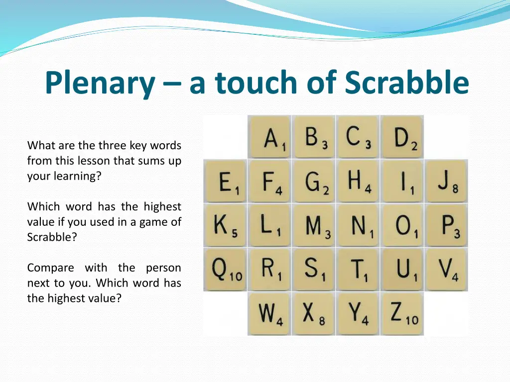 plenary a touch of scrabble