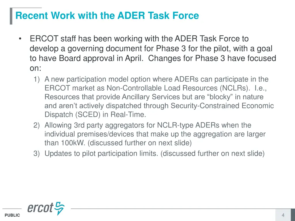 recent work with the ader task force
