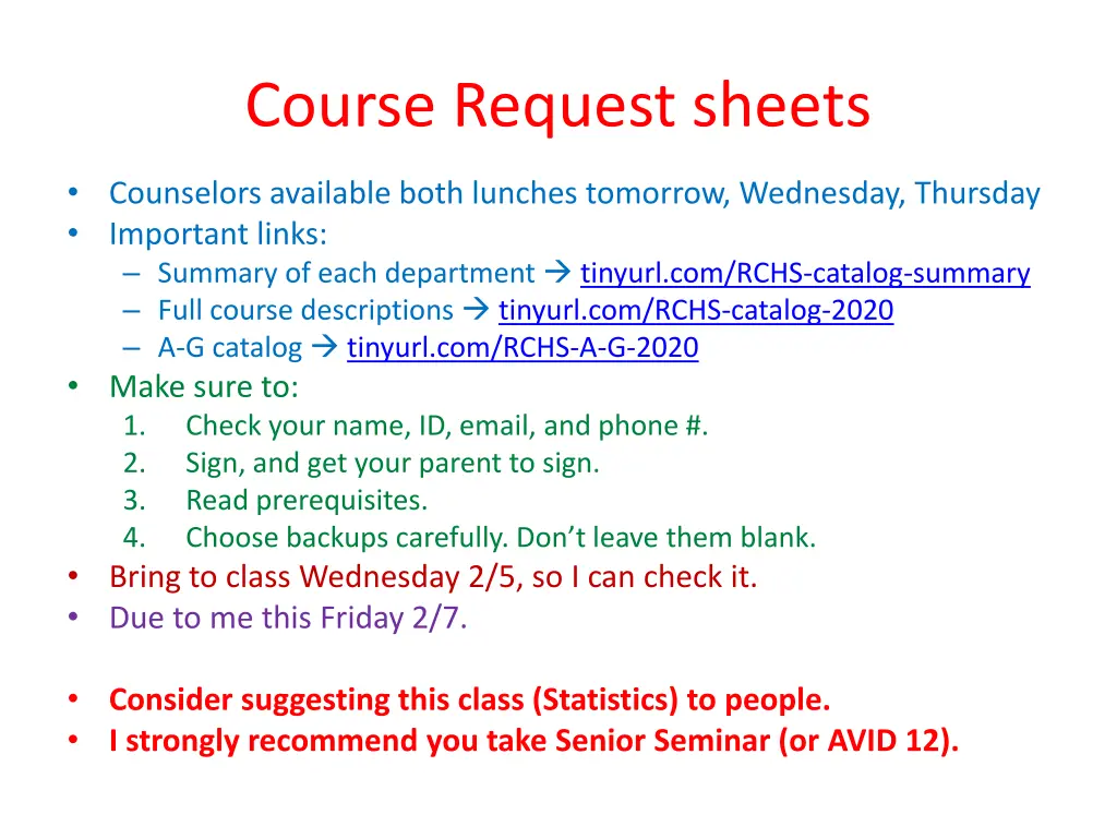 course request sheets