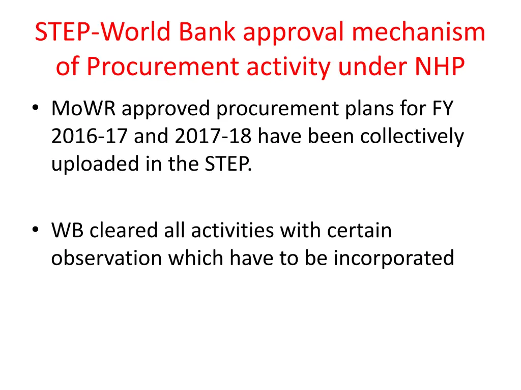 step world bank approval mechanism of procurement