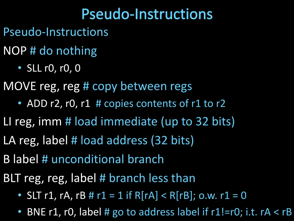 pseudo instructions
