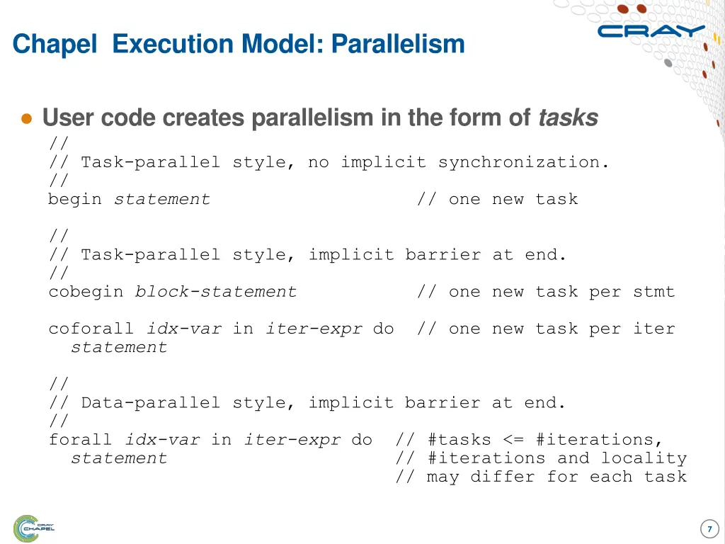 chapel execution model parallelism