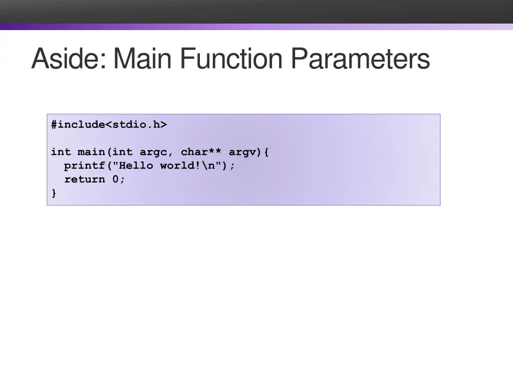 aside main function parameters