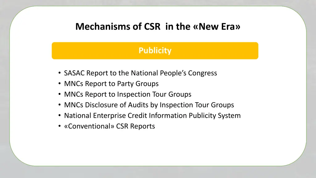 mechanisms of csr in the new era