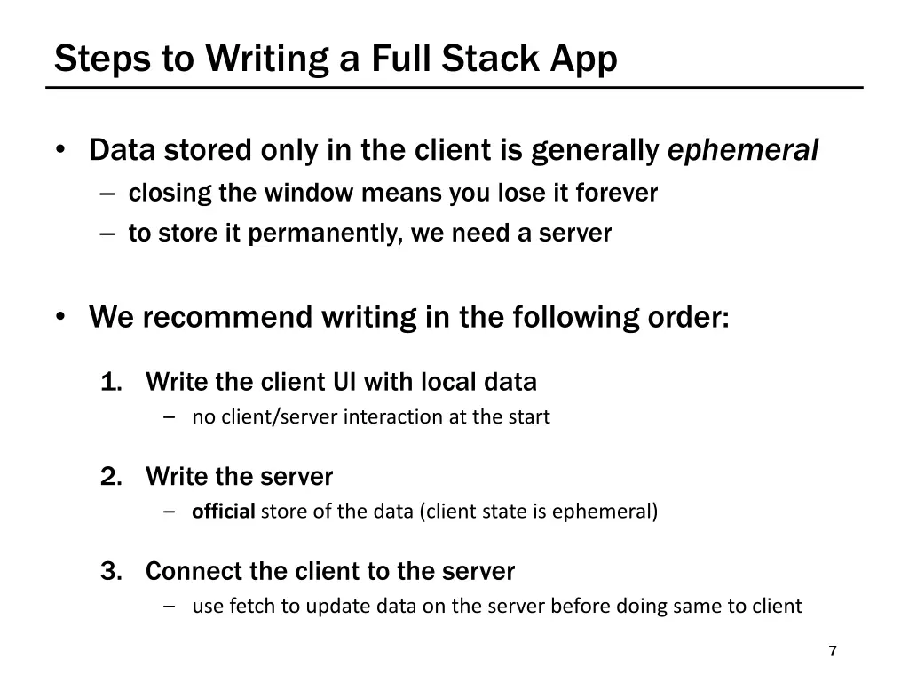 steps to writing a full stack app