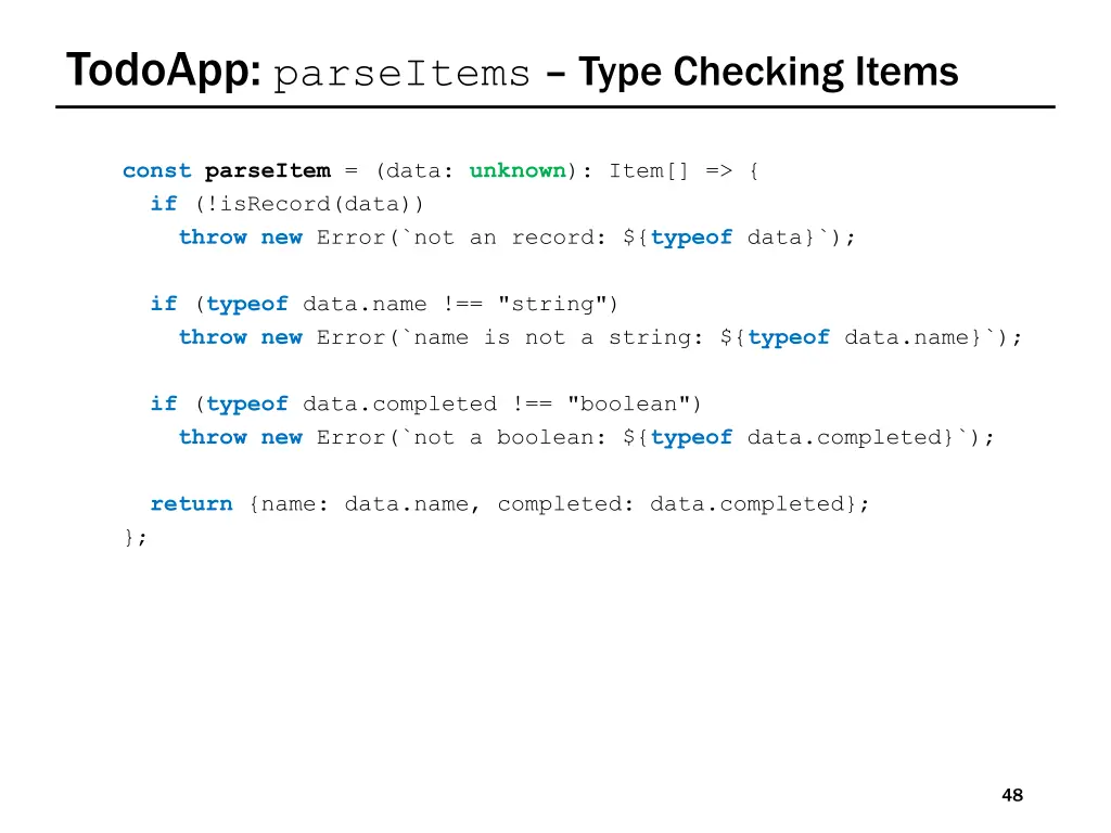 todoapp parseitems type checking items