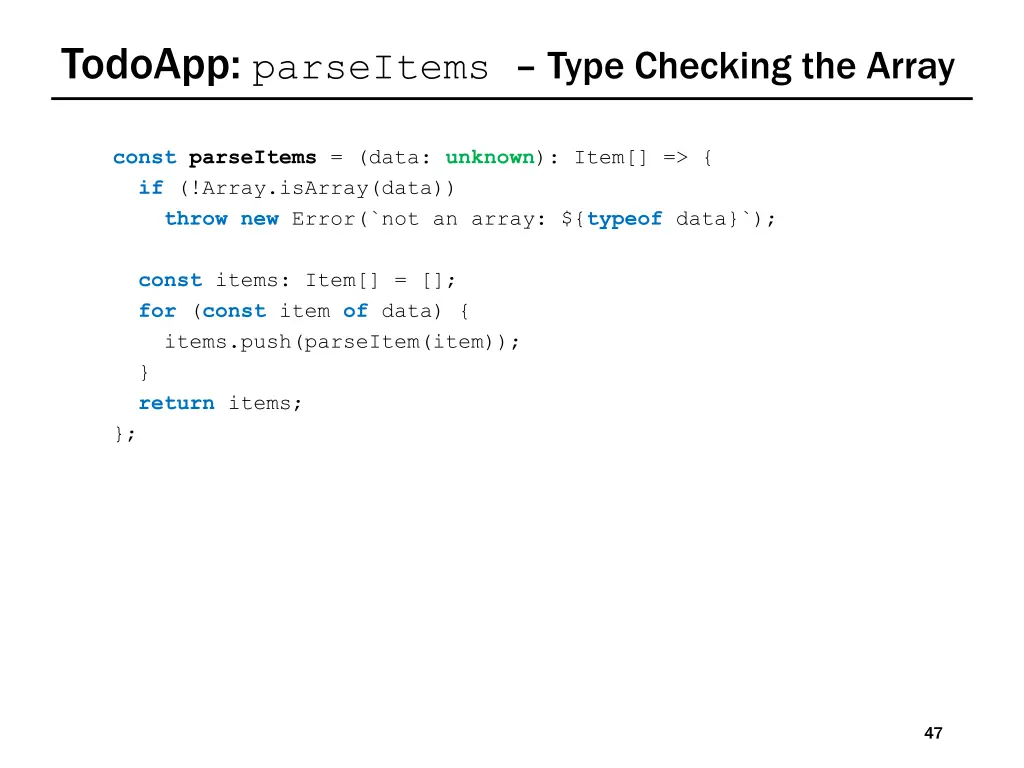 todoapp parseitems type checking the array