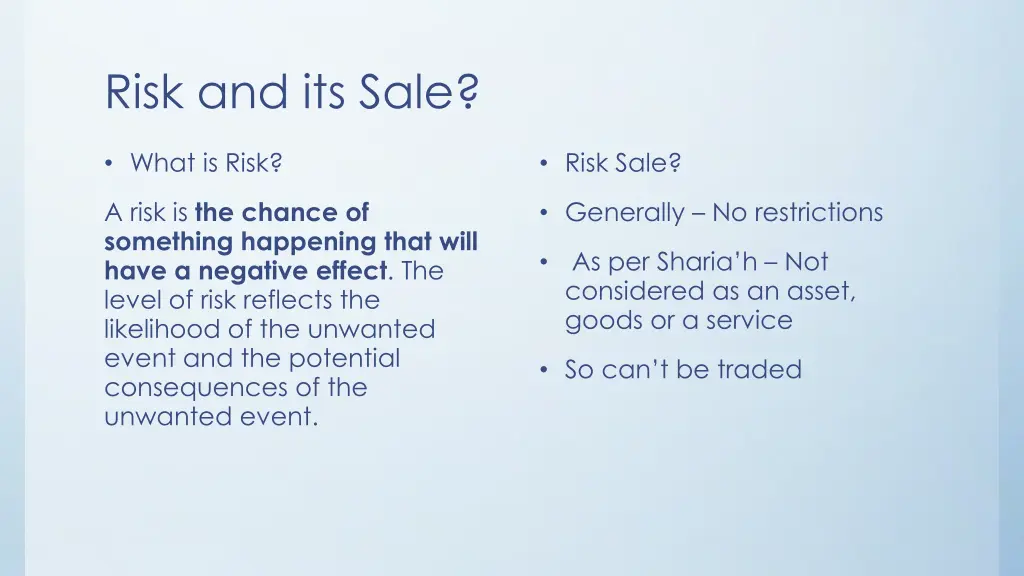 risk and its sale