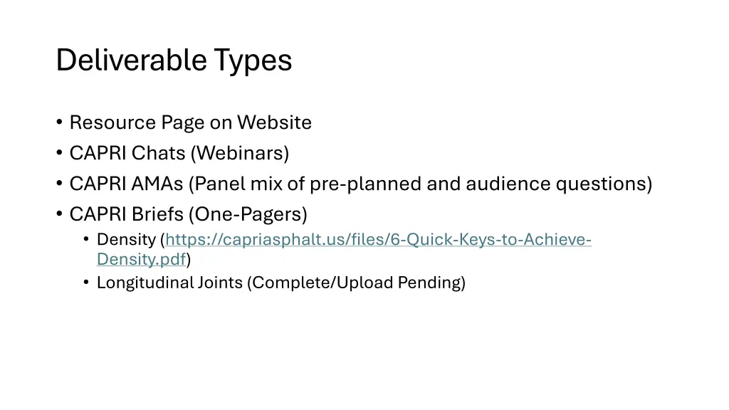 deliverable types