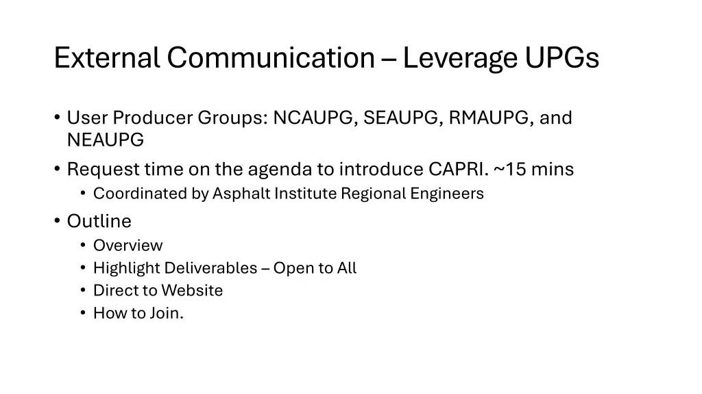 external communication leverage upgs