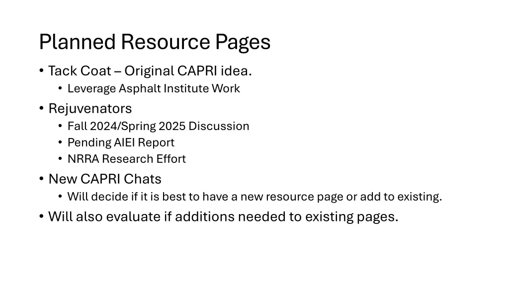 planned resource pages tack coat original capri