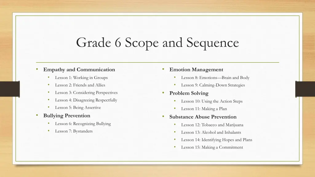 grade 6 scope and sequence