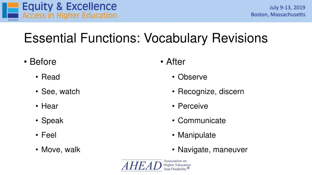 essential functions vocabulary revisions