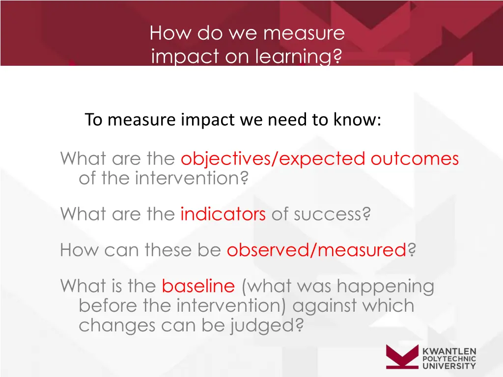 how do we measure impact on learning