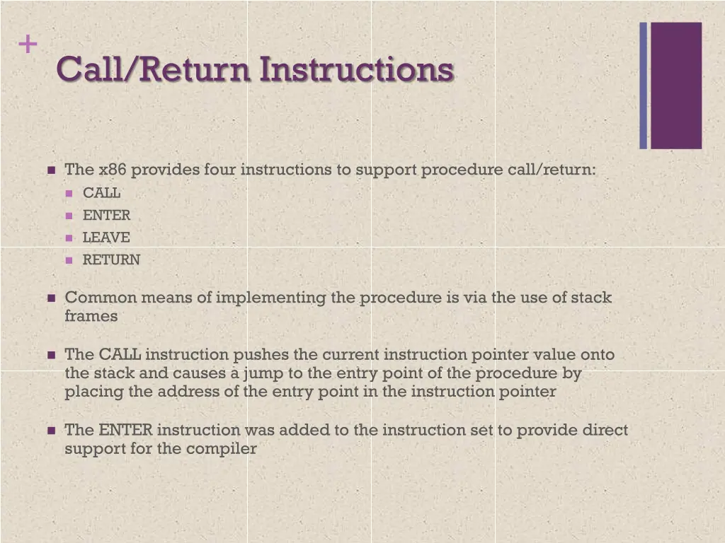 call return instructions