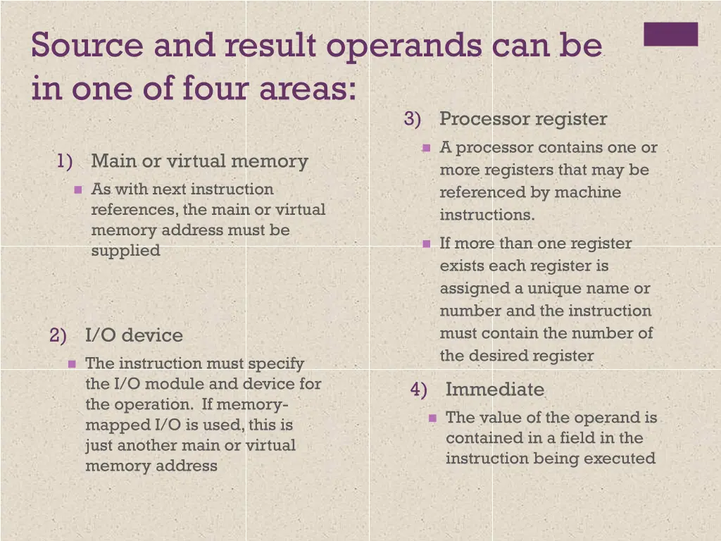 source and result operands can be in one of four