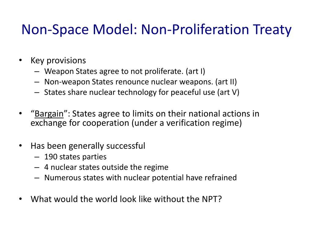 non space model non proliferation treaty