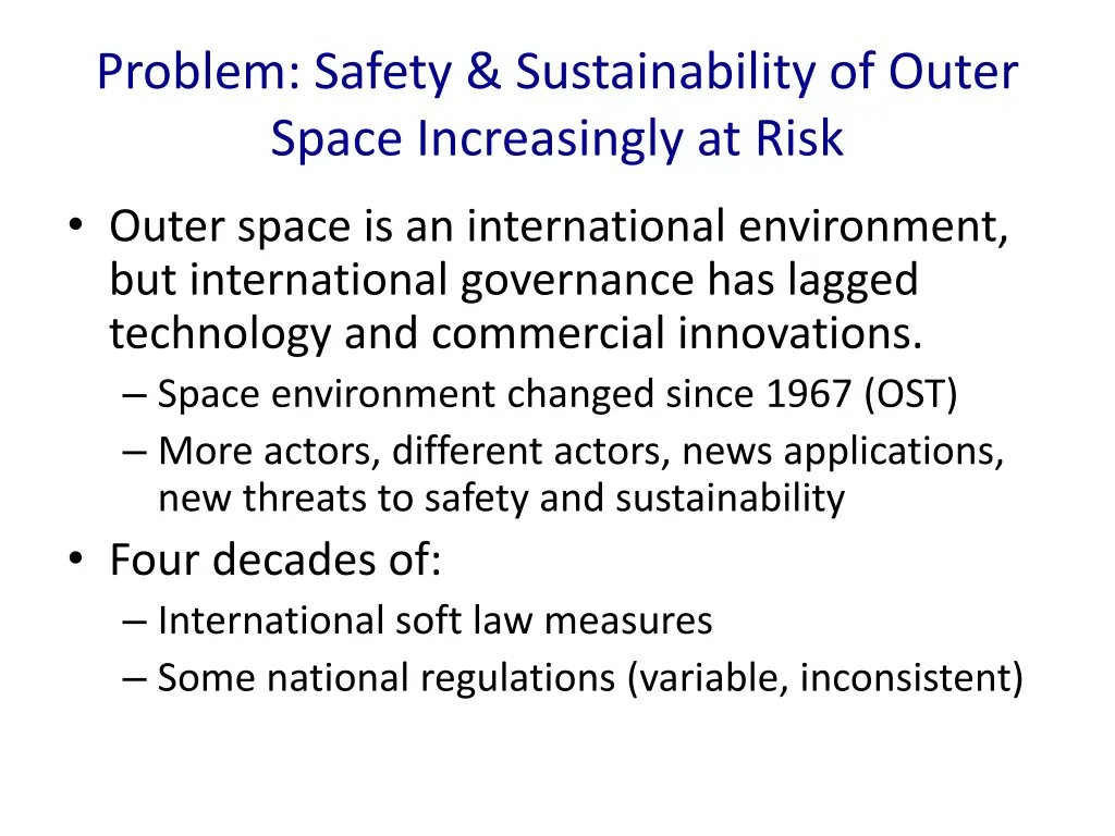 problem safety sustainability of outer space