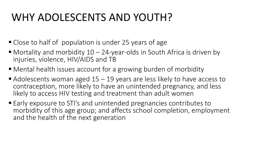 why adolescents and youth