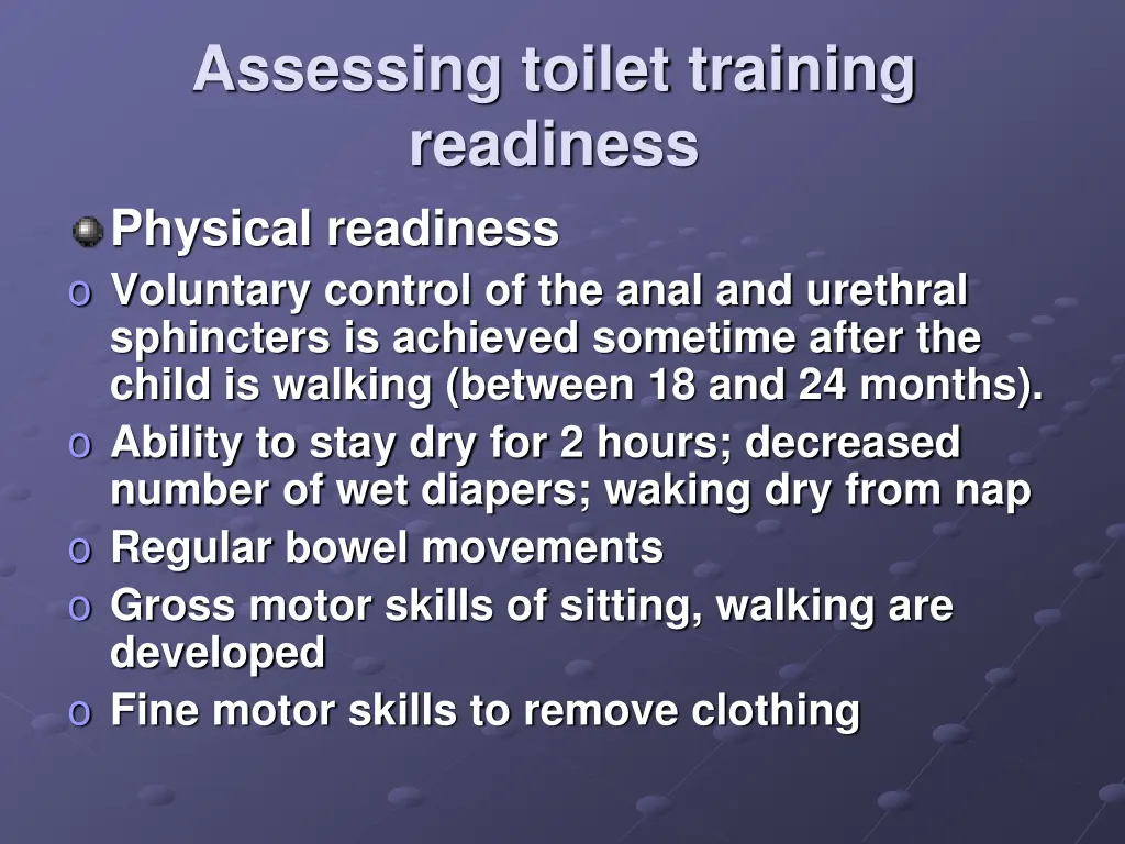 assessing toilet training readiness physical
