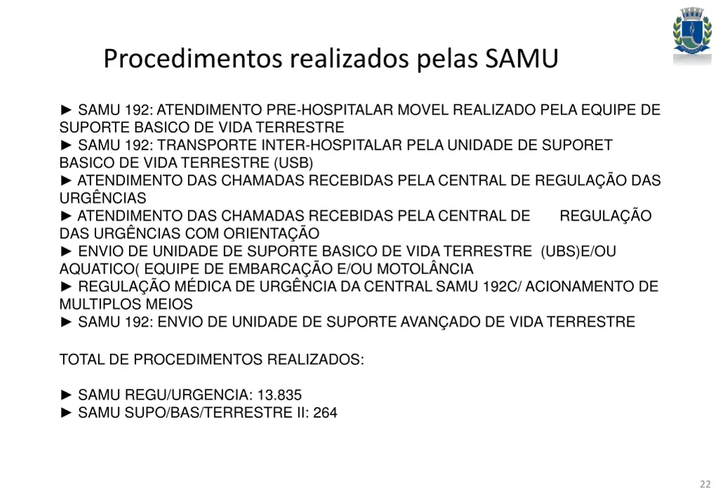 procedimentos realizados pelas samu