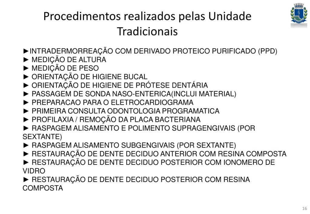 procedimentos realizados pelas unidade 3