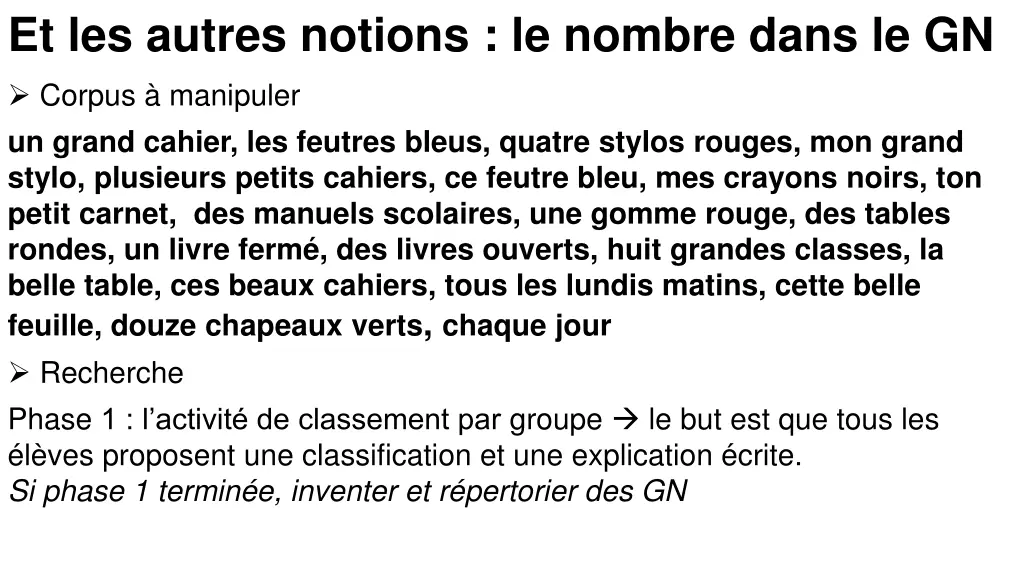 et les autres notions le nombre dans le gn