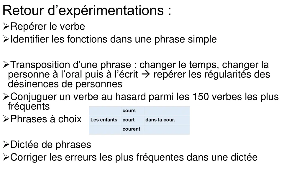retour d exp rimentations rep rer le verbe