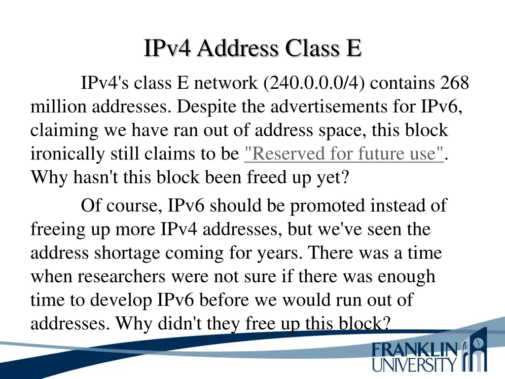 ipv4 address class e ipv4 s class e network