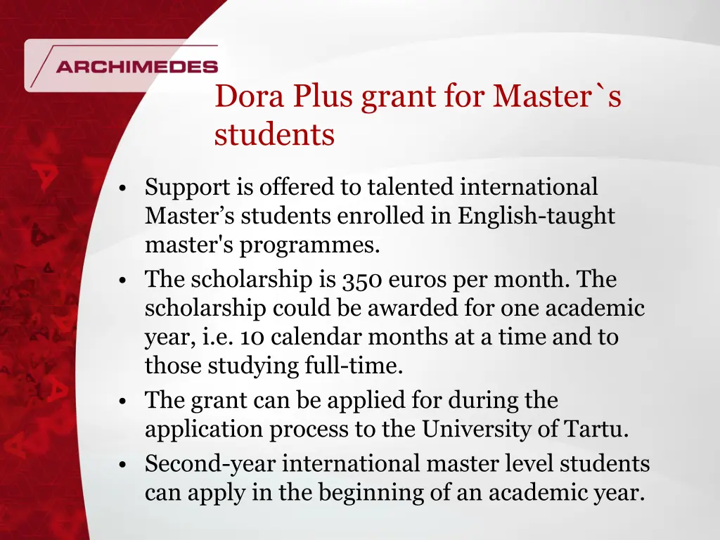 dora plus grant for master s students