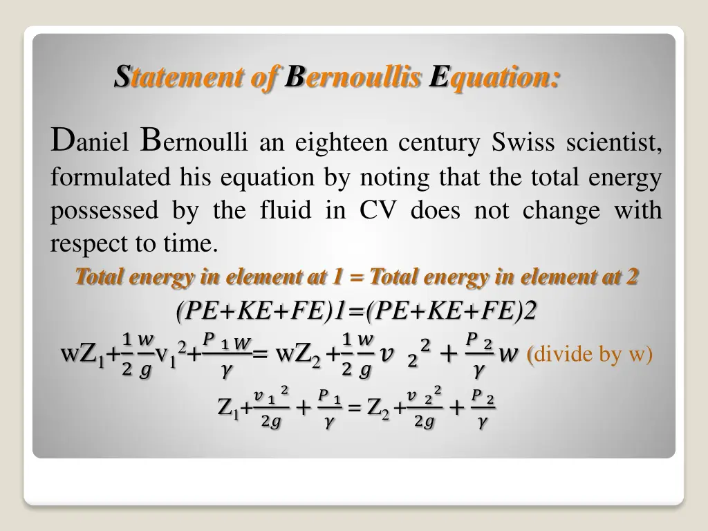 statement of bernoullis equation