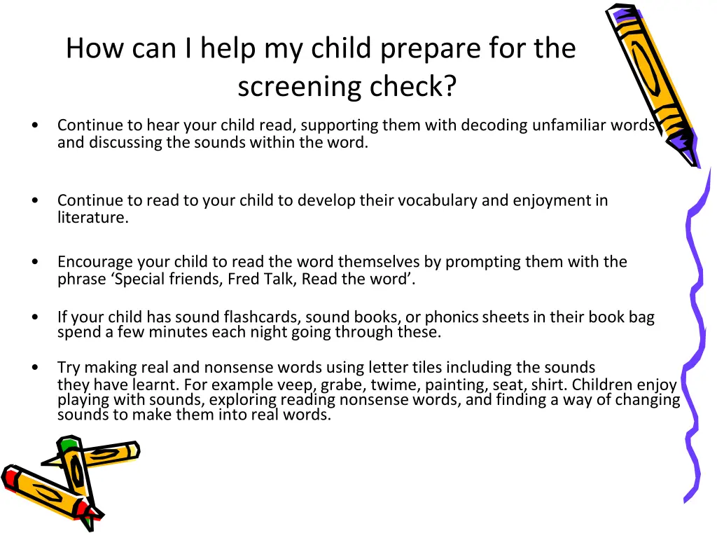how can i help my child prepare for the screening