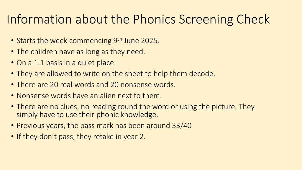 information about the phonics screening check