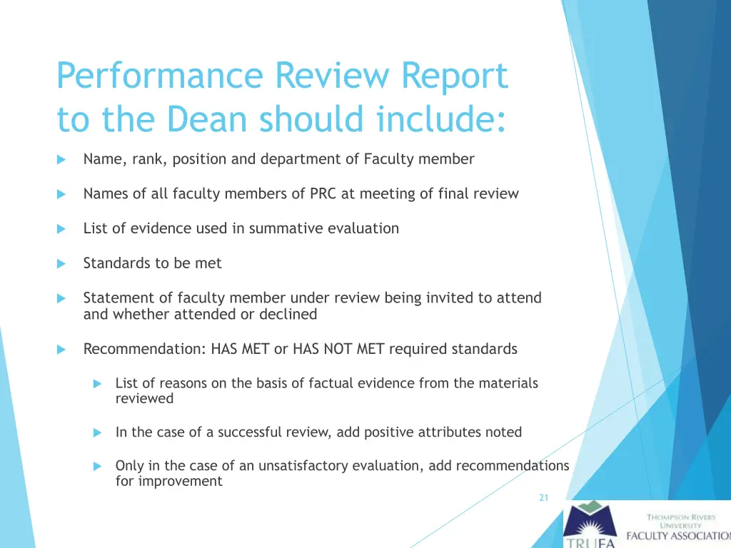 performance review report to the dean should