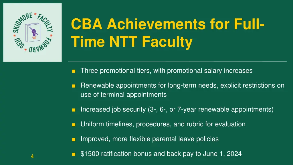 cba achievements for full time ntt faculty