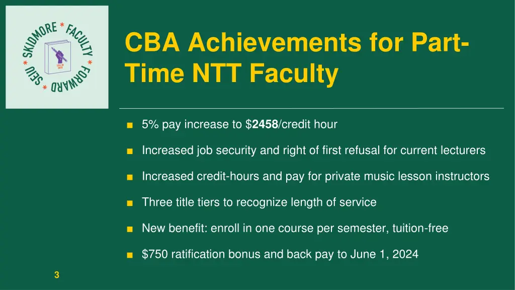 cba achievements for part time ntt faculty
