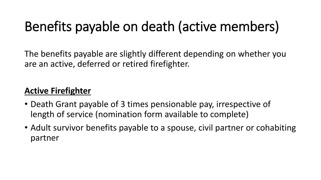 benefits payable on death active members benefits