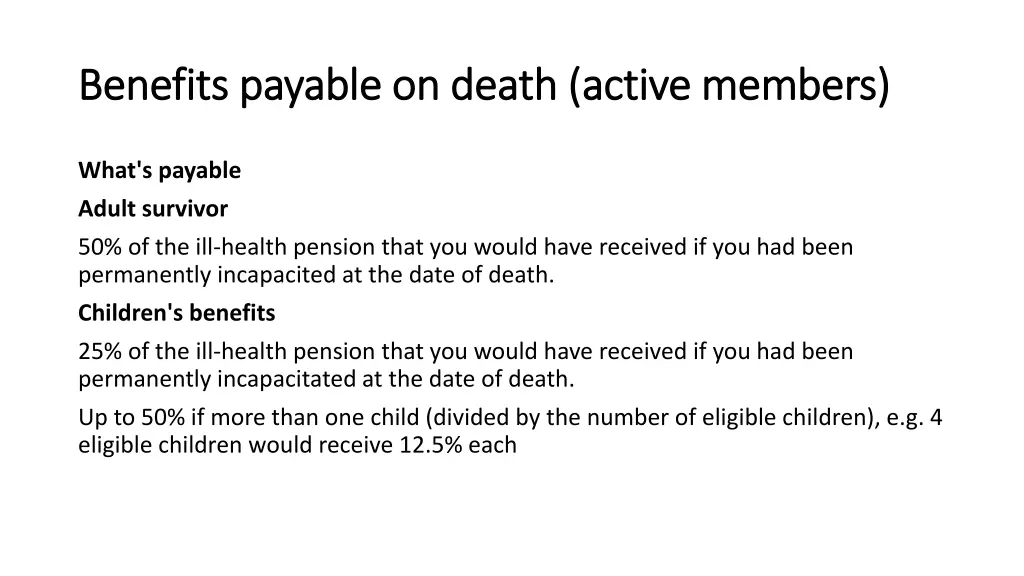 benefits payable on death benefits payable 1