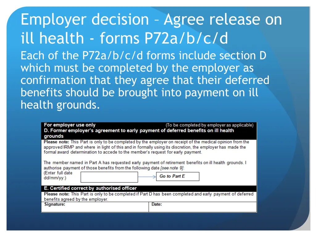employer decision agree release on ill health