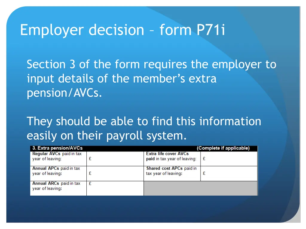 employer decision form p71i