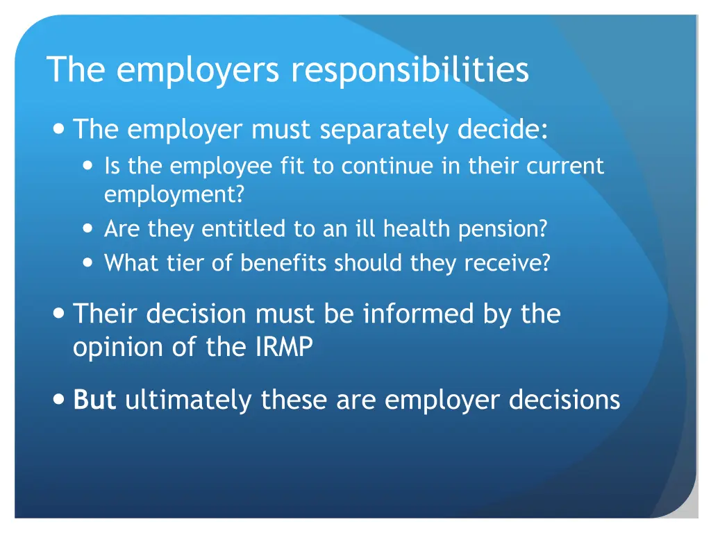the employers responsibilities