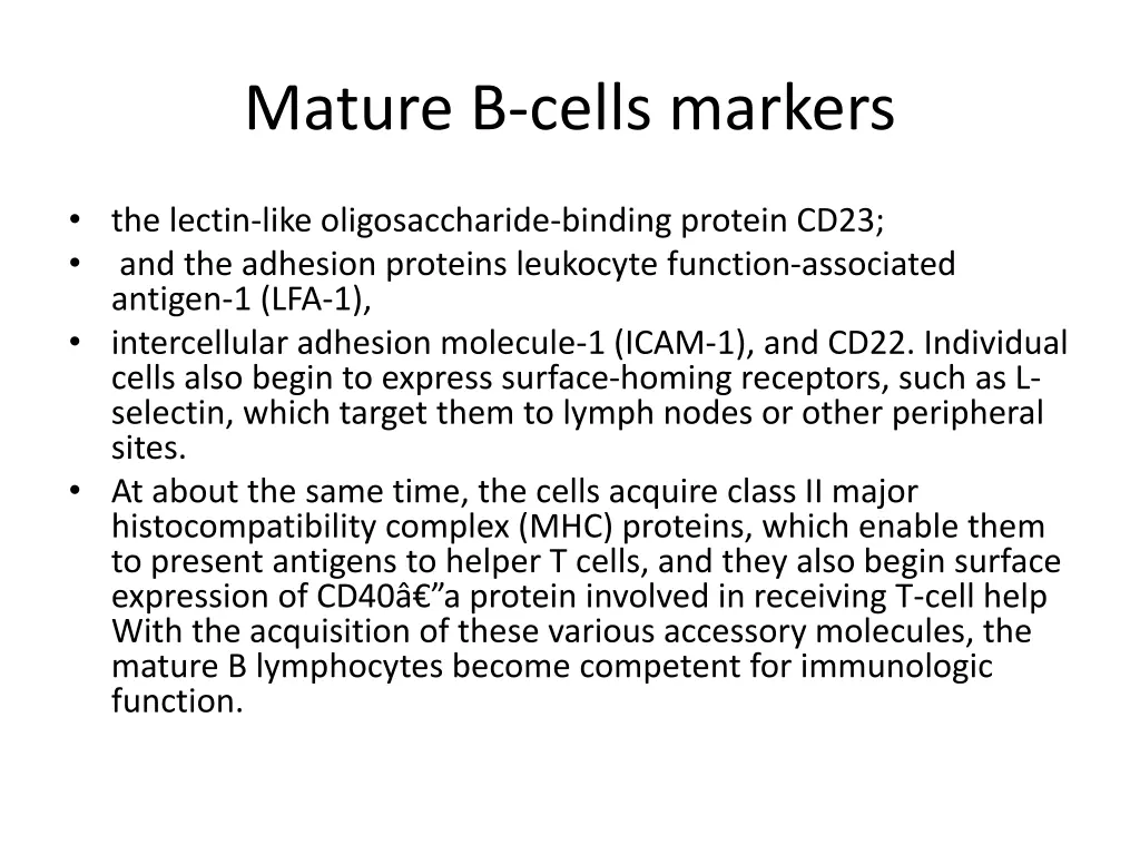 mature b cells markers 1