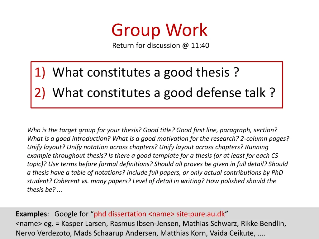 group work return for discussion @ 11 40