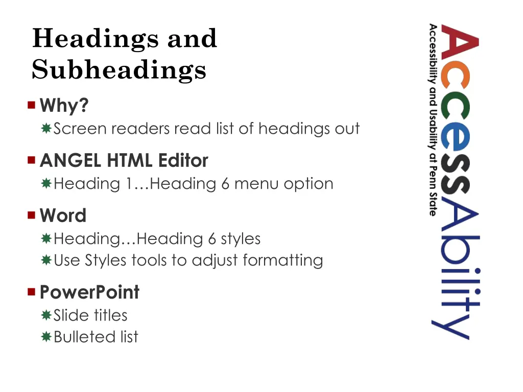 headings and subheadings why screen readers read