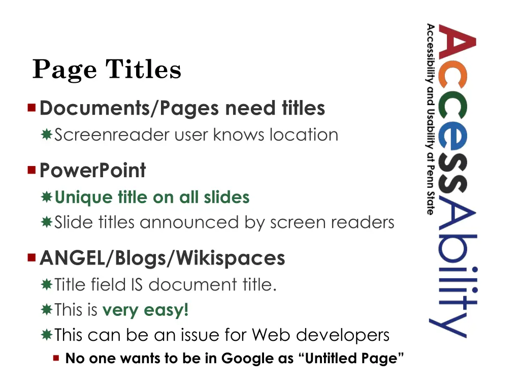 page titles