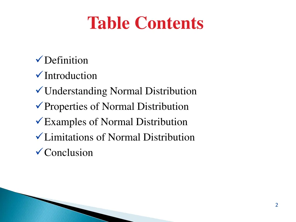 table contents