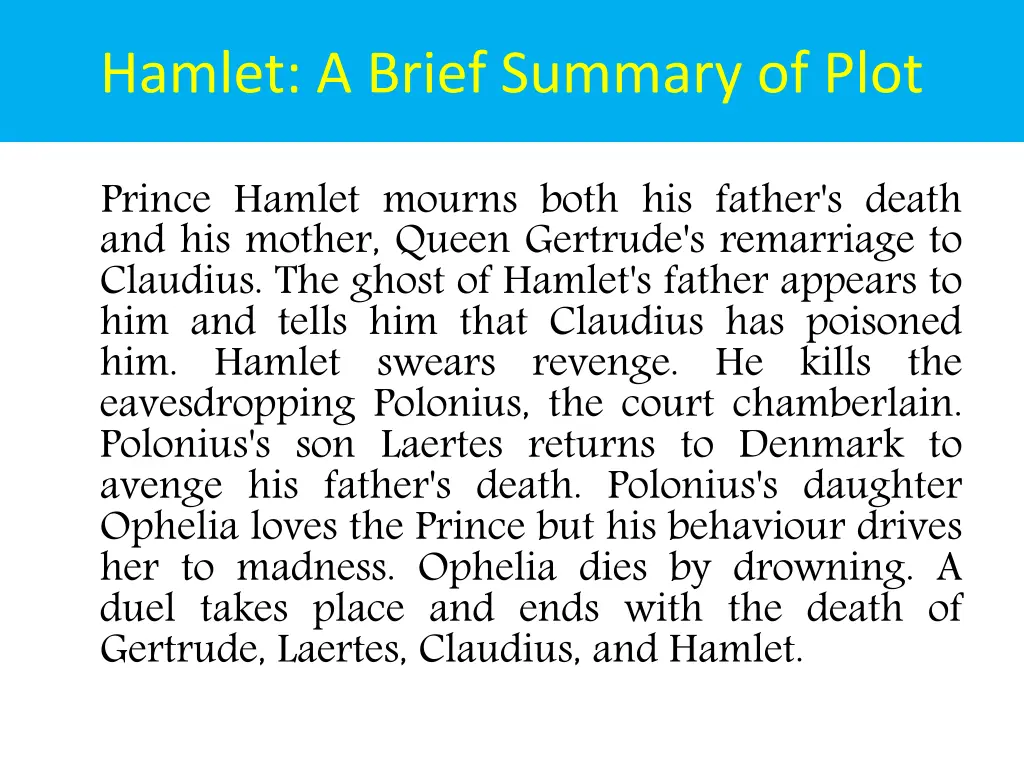 hamlet a brief summary of plot