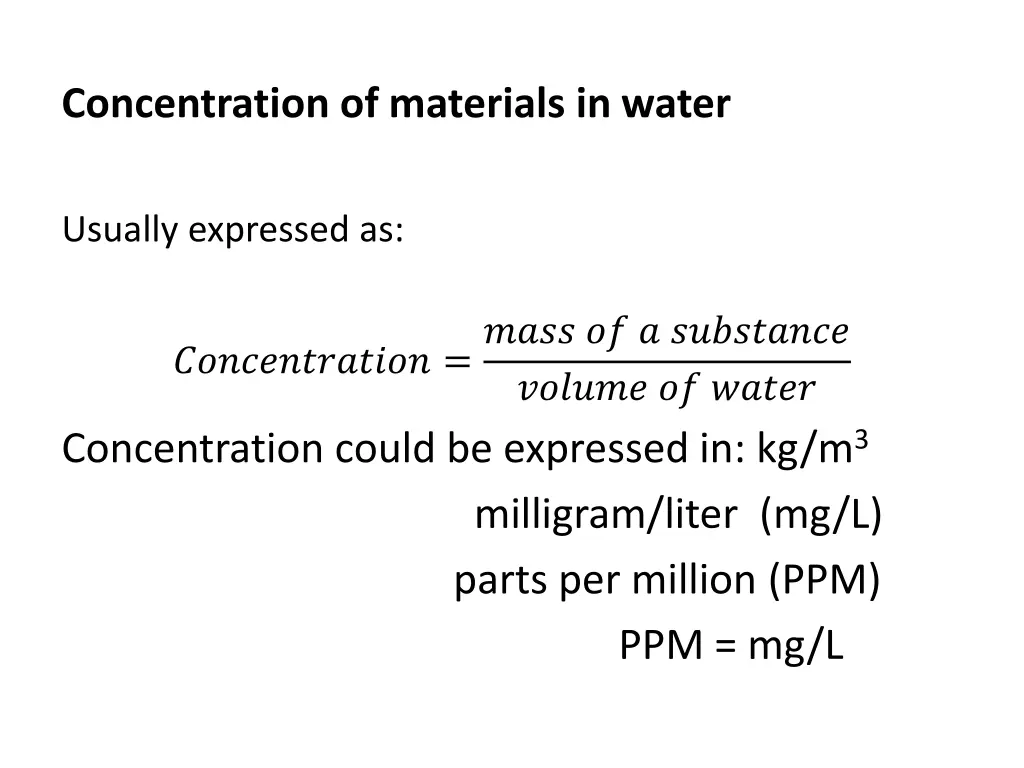 concentration of materials in water