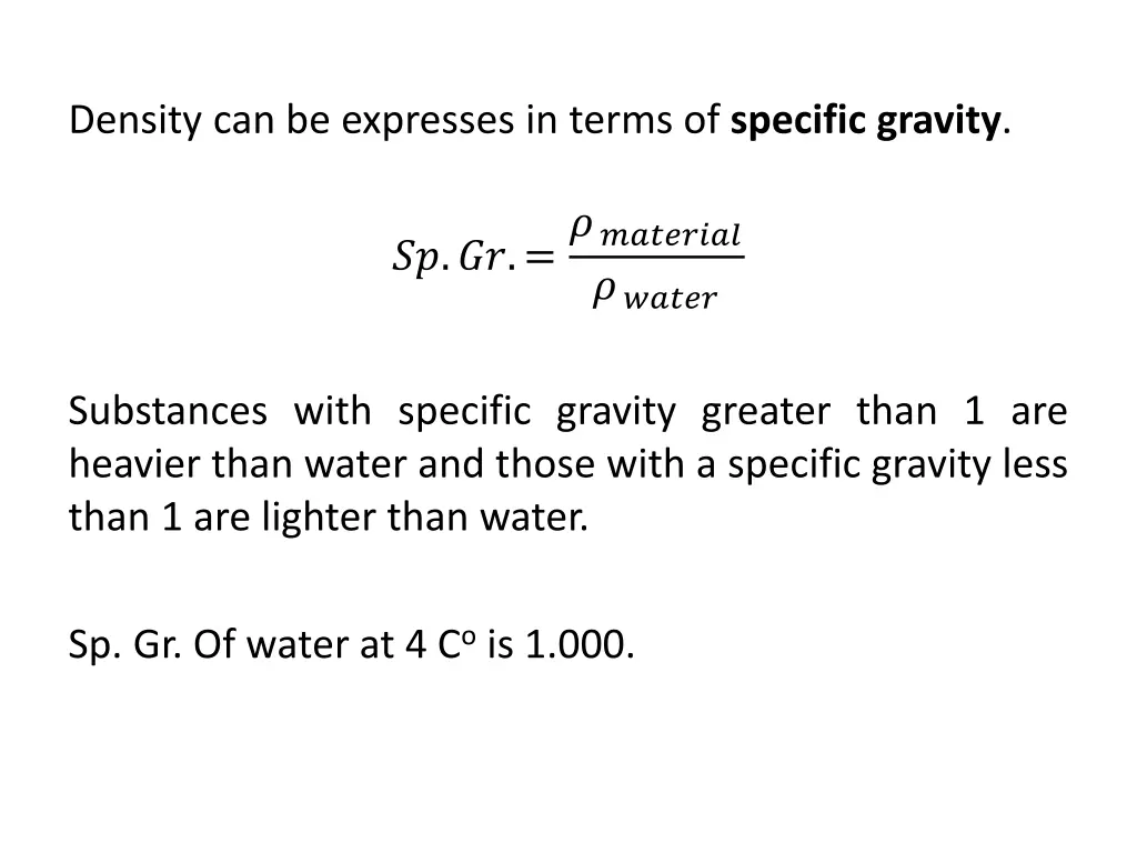 density can be expresses in terms of specific