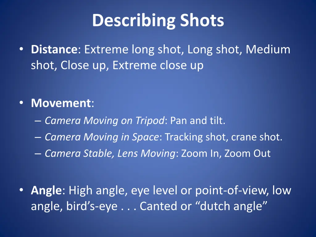 describing shots